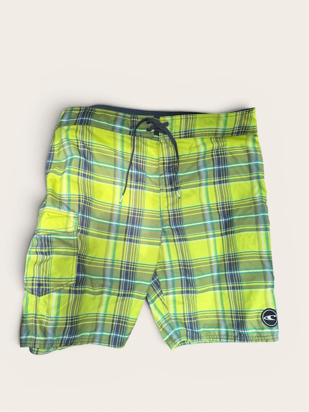 O'Neill Neon Green Plaid Cargo Swim Shorts